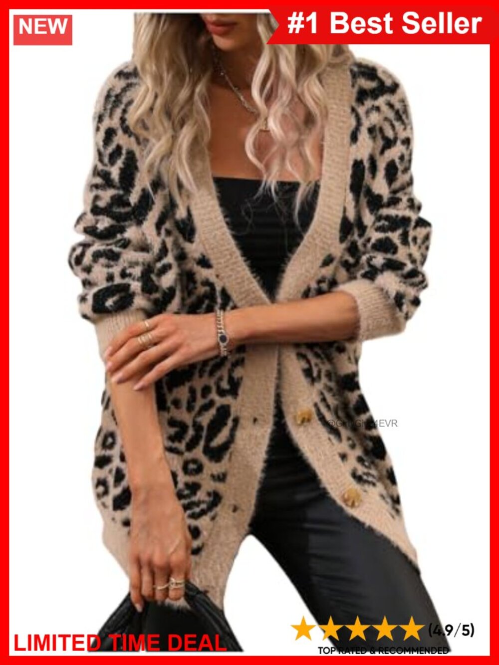 Leopard Print Button Down V Neck Fuzzy Oversized Cardigan Sweater